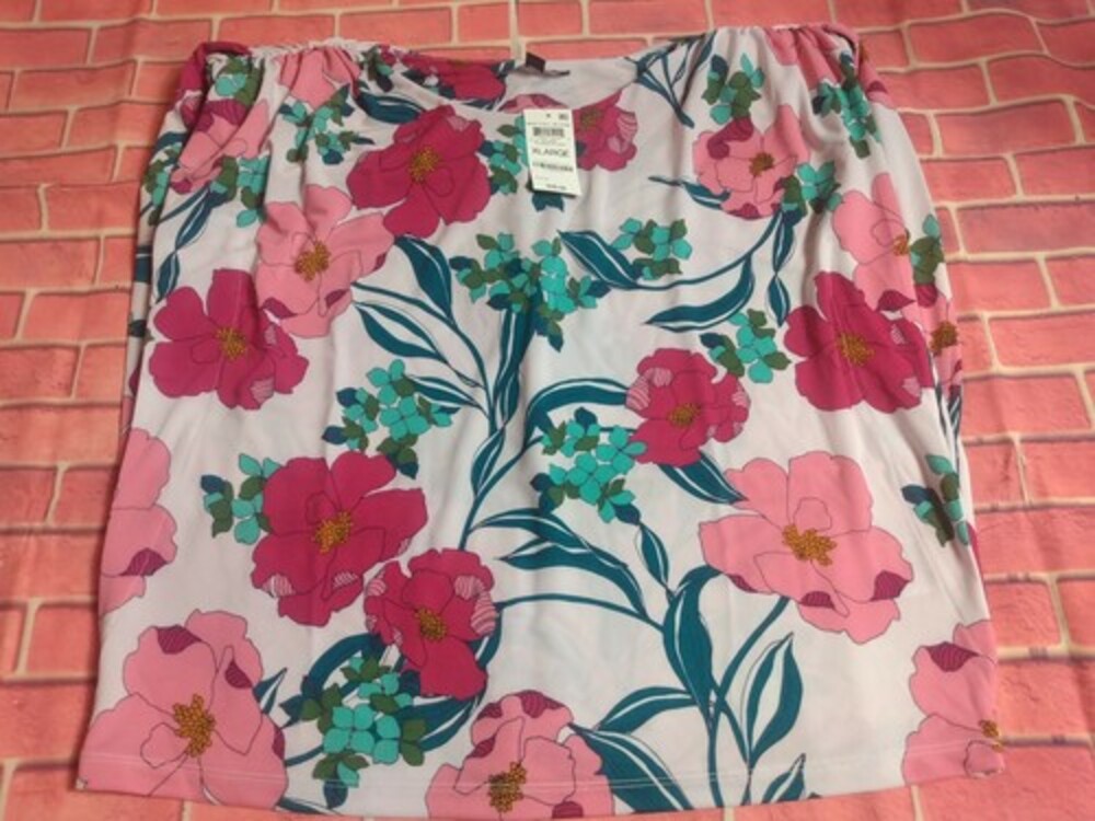 INC Womens Knit Top White Size extra Large XL Floral Puff-Sleeve Mar Full Bloom